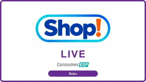 Shop! with LIVE below the logo, ConsumerEXP branding and a purple Roku label